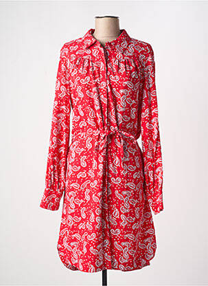 Robe mi-longue imprimé fantaisie manches longues rouge YEST femme