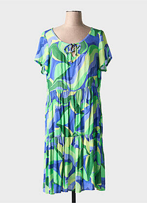 Robe mi-longue coupe fluide manches courtes bleu AN II VITO femme