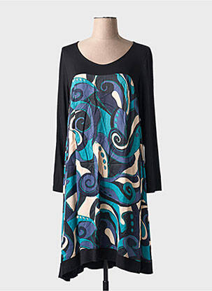 Robe mi-longue coupe fluide manches longues bleu AN II VITO femme