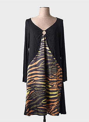 Robe mi-longue coupe fluide manches longues noir AN II VITO femme