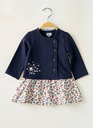 Robe mi-longue fermeture pressionnée manches longues bleu ELLE EST OU LA MER fille