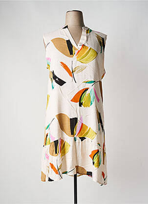 Robe mi-longue imprimé fantaisie sans manche beige AZAY femme