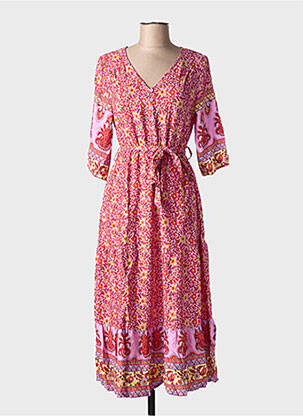 Robe longue manches courtes manches courtes rose NARA femme
