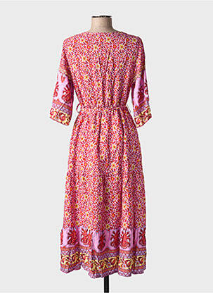 Robe longue manches courtes manches courtes rose NARA femme