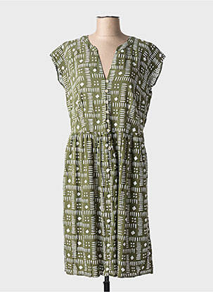 Robe mi-longue imprimé fantaisie manches courtes vert TINTA femme