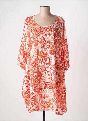 Robe mi-longue imprimé fantaisie manches longues orange G!OZE femme