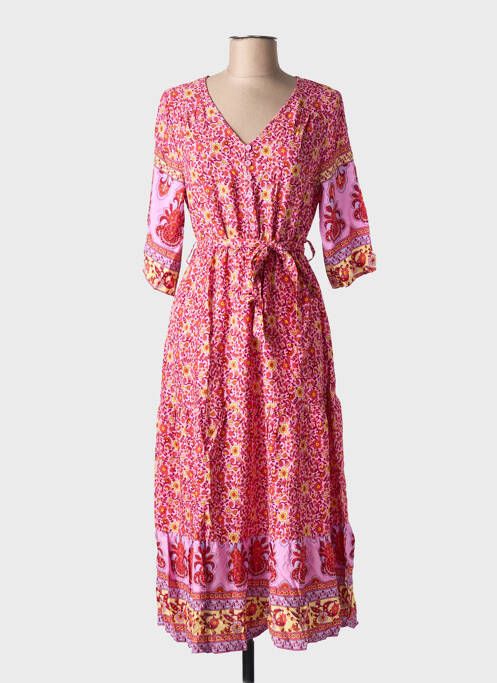 Robe longue manches courtes manches courtes rose NARA femme