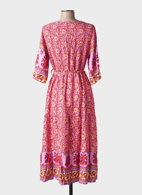 Robe longue manches courtes manches courtes rose NARA femme