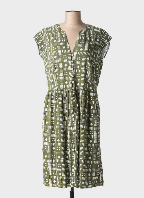 Robe mi-longue imprimé fantaisie manches courtes vert TINTA femme