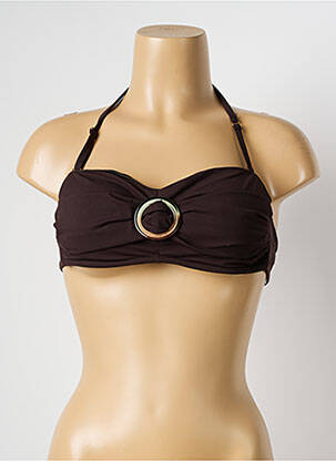 Haut de maillot de bain fermeture liens à nouer haut bandeau marron HATEIA femme