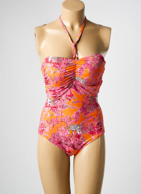 Maillot de bain 1 pièce imprimé fantaisie haut soutien-gorge moulé orange HATEIA femme