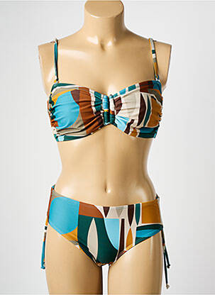 Maillot de bain 2 pièces stretch haut bandeau bleu LAGON BLEU femme
