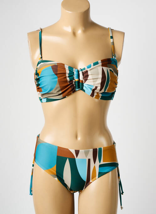 Maillot de bain 2 pièces stretch haut bandeau bleu LAGON BLEU femme