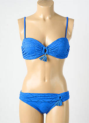 Maillot de bain 2 pièces stretch haut soutien-gorge moulé bleu DAG ADOM femme