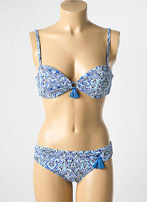 Maillot de bain 2 pièces stretch haut soutien-gorge push-up bleu DAG ADOM femme