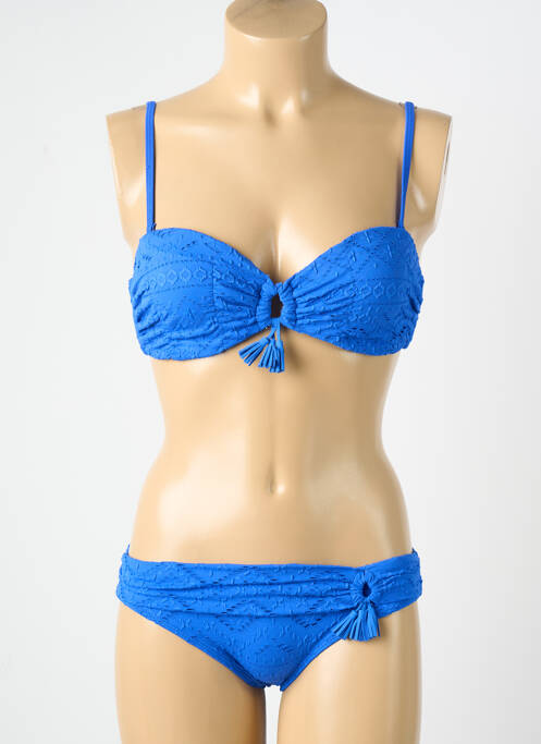 Maillot de bain 2 pièces stretch haut soutien-gorge moulé bleu DAG ADOM femme