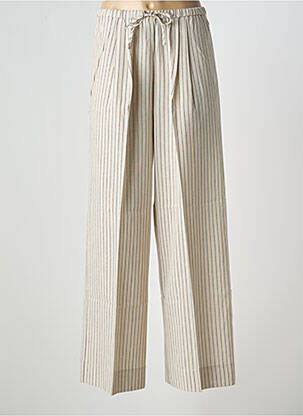 Pantalon large tissage crêpe taille haute beige GRACE & MILA femme