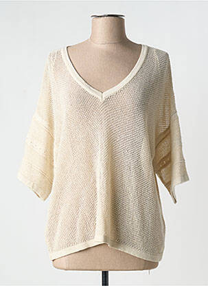 Pull maille ajourée manches 3/4 beige LOLA ESPELETA femme