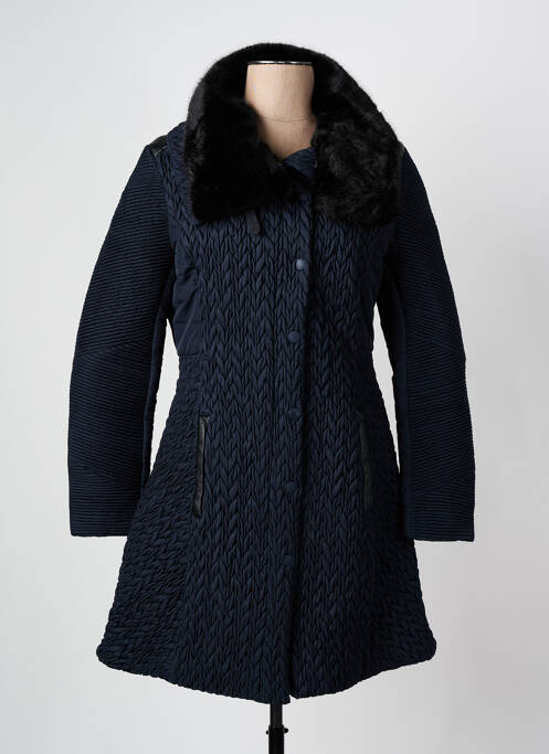 Manteau long coupe cintrée sans capuche bleu ARELINE femme