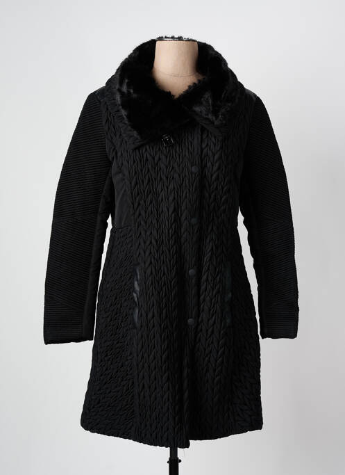Manteau long coupe cintrée sans capuche noir ARELINE femme