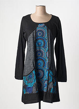 Robe courte manches longues manches longues noir COTON DU MONDE femme