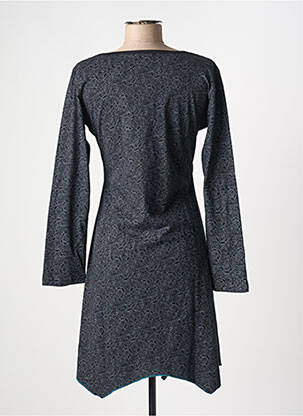 Robe mi-longue imprimé fantaisie manches longues noir COTON DU MONDE femme