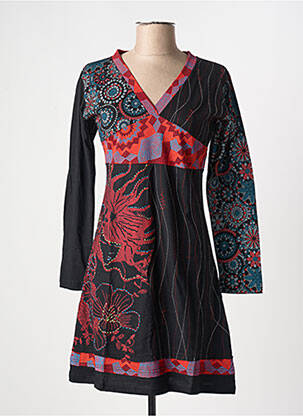 Robe courte manches longues manches longues noir COTON DU MONDE femme