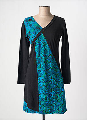 Robe courte manches longues manches longues bleu COTON DU MONDE femme