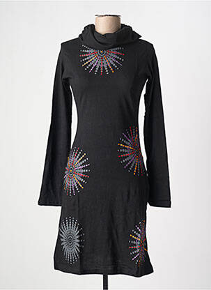 Robe mi-longue manches longues manches longues noir COTON DU MONDE femme