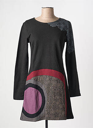 Robe courte manches longues manches longues noir COTON DU MONDE femme