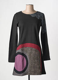 Robe courte manches longues manches longues noir COTON DU MONDE femme
