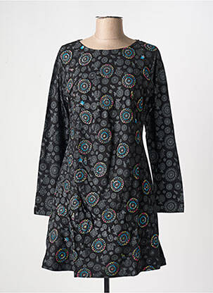 Robe courte manches longues manches longues noir COTON DU MONDE femme