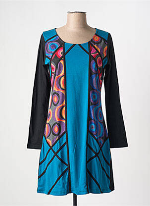 Robe courte manches longues manches longues bleu COTON DU MONDE femme