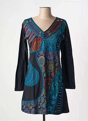 Robe courte manches longues manches longues noir COTON DU MONDE femme