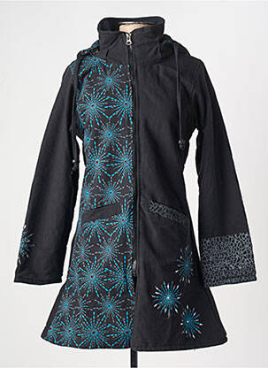 Manteau long coupe cintrée a capuche noir COTON DU MONDE femme