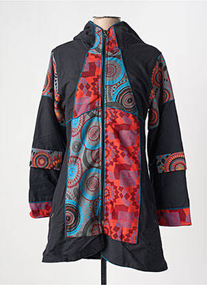 Manteau long coupe cintrée a capuche noir COTON DU MONDE femme