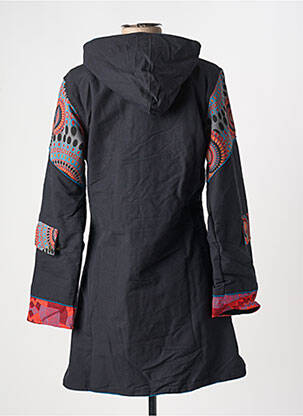 Manteau long coupe cintrée a capuche noir COTON DU MONDE femme