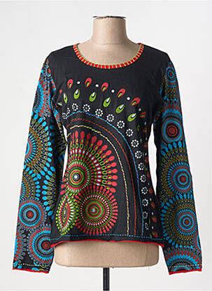 T-shirt manches longues manches longues noir COTON DU MONDE femme
