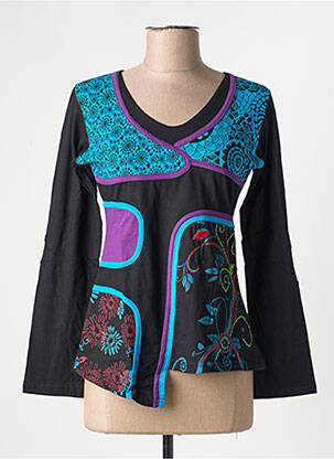 T-shirt manches longues manches longues noir COTON DU MONDE femme