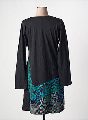 Robe mi-longue imprimé fantaisie manches longues noir COTON DU MONDE femme