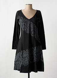 Robe mi-longue imprimé fantaisie manches longues noir COTON DU MONDE femme