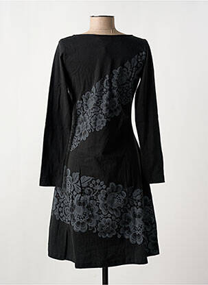 Robe mi-longue imprimé fantaisie manches longues noir COTON DU MONDE femme