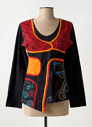 Top imprimé fantaisie manches longues noir COTON DU MONDE femme
