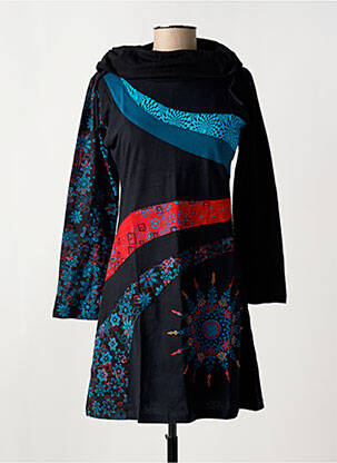 Robe courte manches longues manches longues noir COTON DU MONDE femme