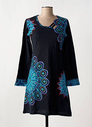 Robe courte manches longues manches longues noir COTON DU MONDE femme