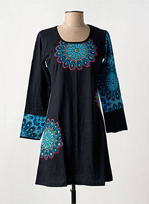 Robe courte manches longues manches longues noir COTON DU MONDE femme