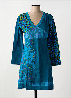 Robe courte manches longues manches longues bleu COTON DU MONDE femme
