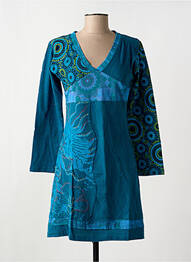 Robe courte manches longues manches longues bleu COTON DU MONDE femme