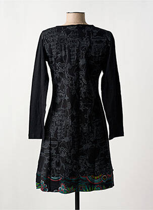 Robe mi-longue imprimé fantaisie manches longues noir COTON DU MONDE femme