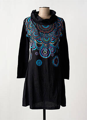 Robe courte manches longues manches longues noir COTON DU MONDE femme